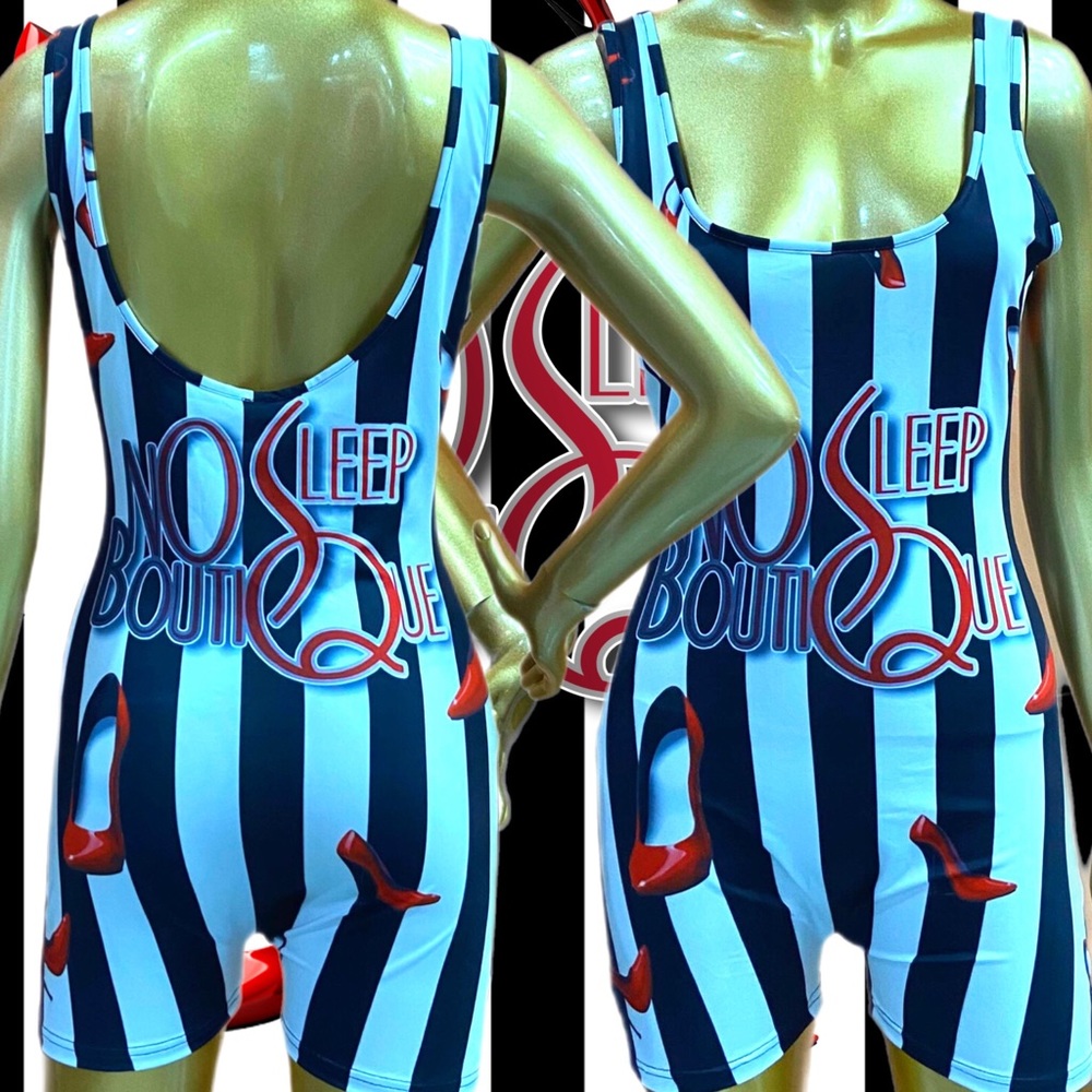 RED PUMPS. Women’s short tank onesie loungewear romper.